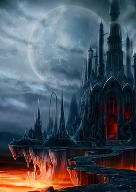 Fantasy Castle with Moonlit Sky