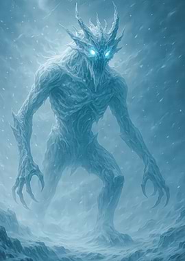 Icy Monster in Snowy Landscape