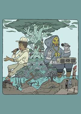 Rappers in a Cartoon Landscape