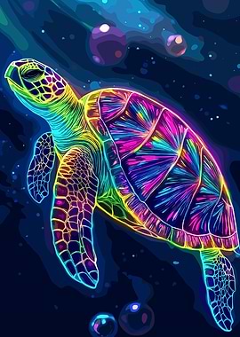 Colorful Sea Turtle in Deep Blue