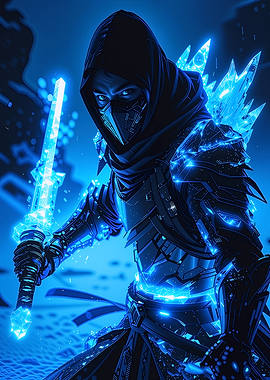 Cyberpunk Ninja with Glowing Sword