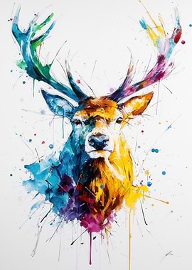 Colorful Watercolor Deer Portrait