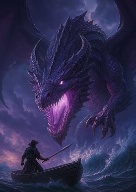 Dragon Confrontation on a Stormy Sea