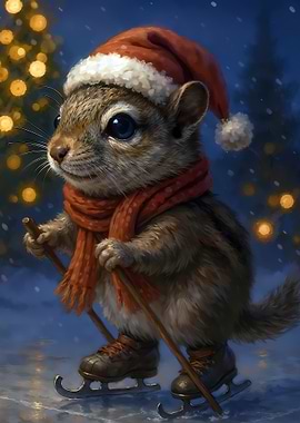 Christmas Squirrel on Ice Skates