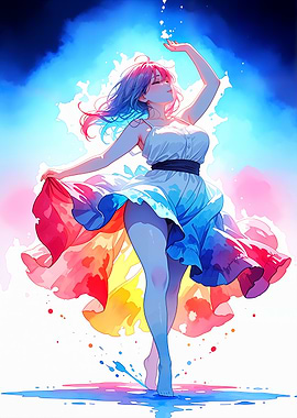 Ramira - Watercolor Anime Girl in Colorful Dress
