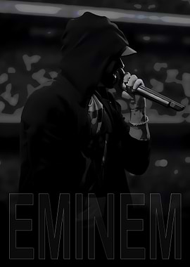 Eminem performing in black and white