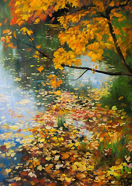 Autumn Leaves on Water Painting
