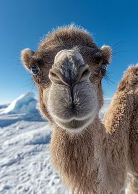 Camel Selfie Portrait in Snow Antarctica