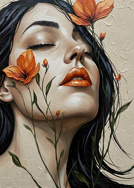 Woman with Orange Flowers Painting