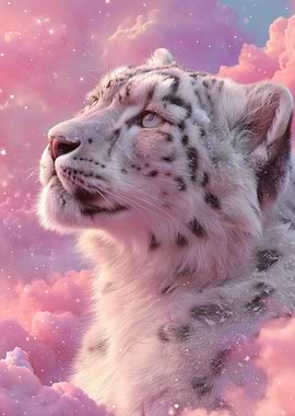 Snow Leopard in Pink Clouds