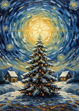 Christmas Tree Starry Night Painting