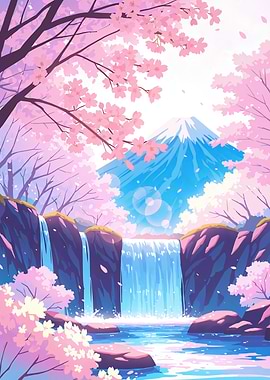 Anime Background Sakura Cherry Blossoms Mount Fuji Japanese Landscape