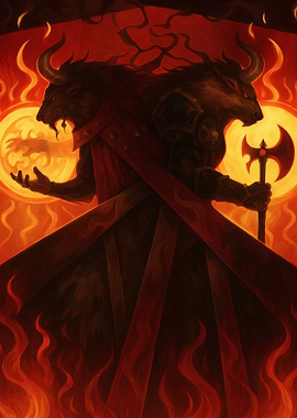Two-Headed Minotaur in Fiery Realm