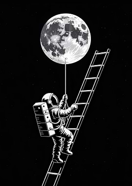 Astronaut Climbing Ladder to the Moon
