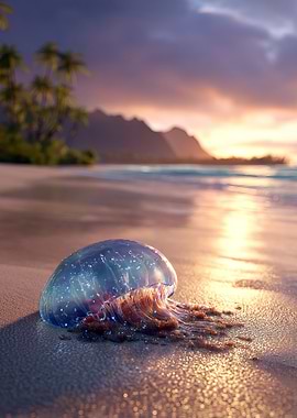 Jellyfish on a Tropical Beach Sunset