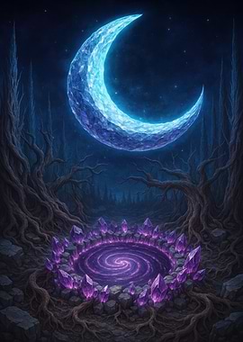 Crystal Moon and Portal in Forest