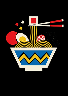 Stylized Ramen Bowl Illustration on Black