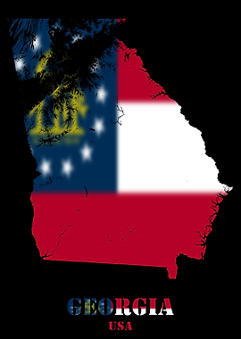Georgia USA State Topographic Contour Relief Map blending terrain features into its emblematic colorful flag