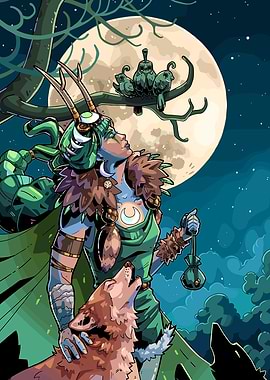 Forest Spirit with Wolf and Moon