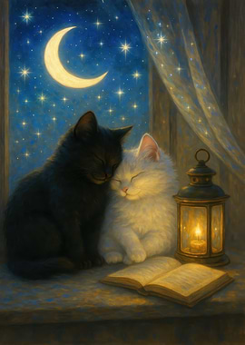 Cats by the Window at Night