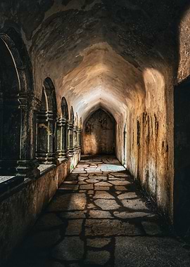 Arched hallway in an abbey