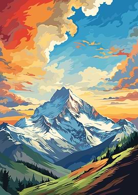 Colorful Mountain Landscape Digital Art