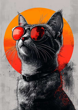 Cool Cat with Red Sunglasses