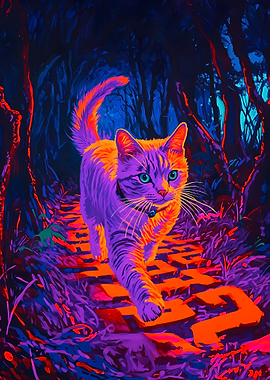 Neon Cat in Forest
