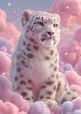 Snow Leopard in Pink Clouds
