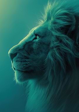 Teal Lion Portrait