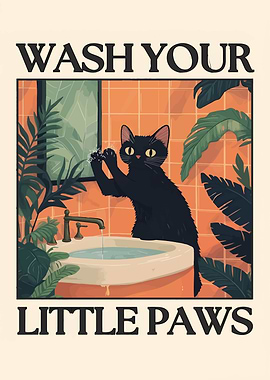 Wash Your Little Paws Cat Art