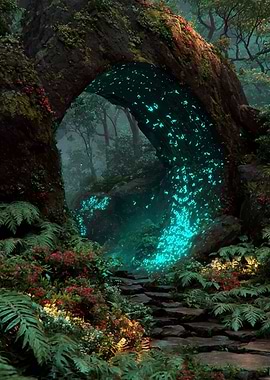 Mystical Forest Archway with Glowing Light