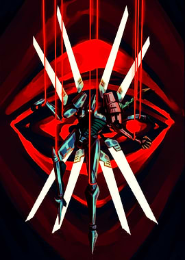 Abstract Robot with Red Background