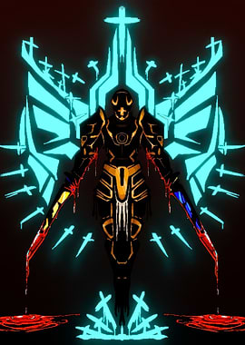 Armored Warrior with Bloody Swords