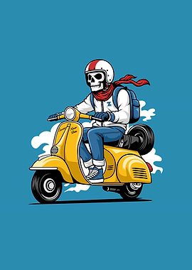 Skeleton Rider on Yellow Scooter