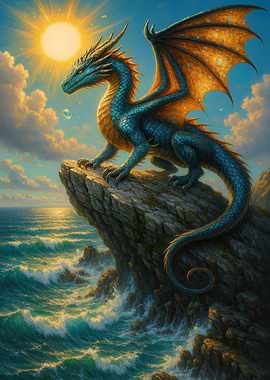 Dragon on Cliff Overlooking Ocean