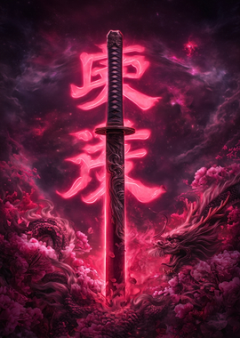 Katana with Japanese Symbol and Dragon