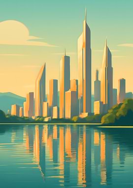 Cityscape Reflection on Water