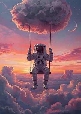 Astronaut on Swing in Dreamy Sky