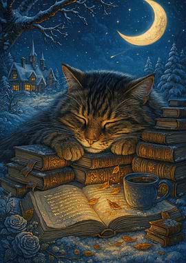 Cozy Cat Nap on Books