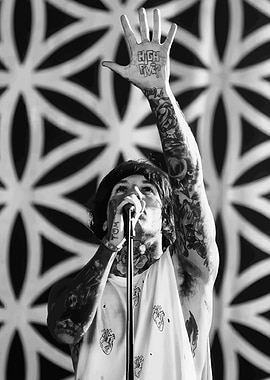 Monochrome Concert Performance with Tattooed Singer