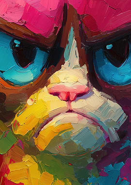 Grumpy Cat Colorful Oil Painting Portrait