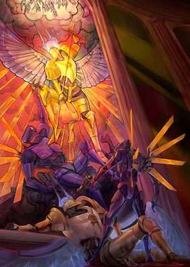 Angel and Robots Battle Illustration