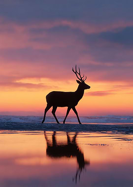 Deer Silhouette at Sunset Beach