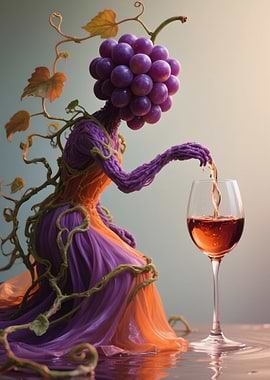 Grape-headed figure pouring wine
