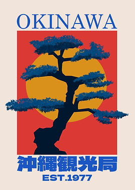 Okinawa Travel Poster with Tree Silhouette