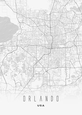 Orlando, USA City Map Artwork - Light Minimalist Street Map of Orlando's Iconic Urban Landscape