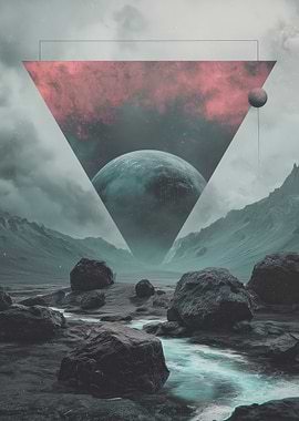 Surreal Landscape with Geometric Elements