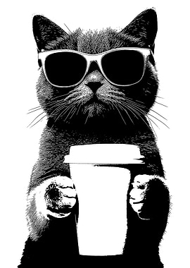 Cool Cat with Coffee