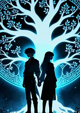 Anime Couple Under Glowing Tree